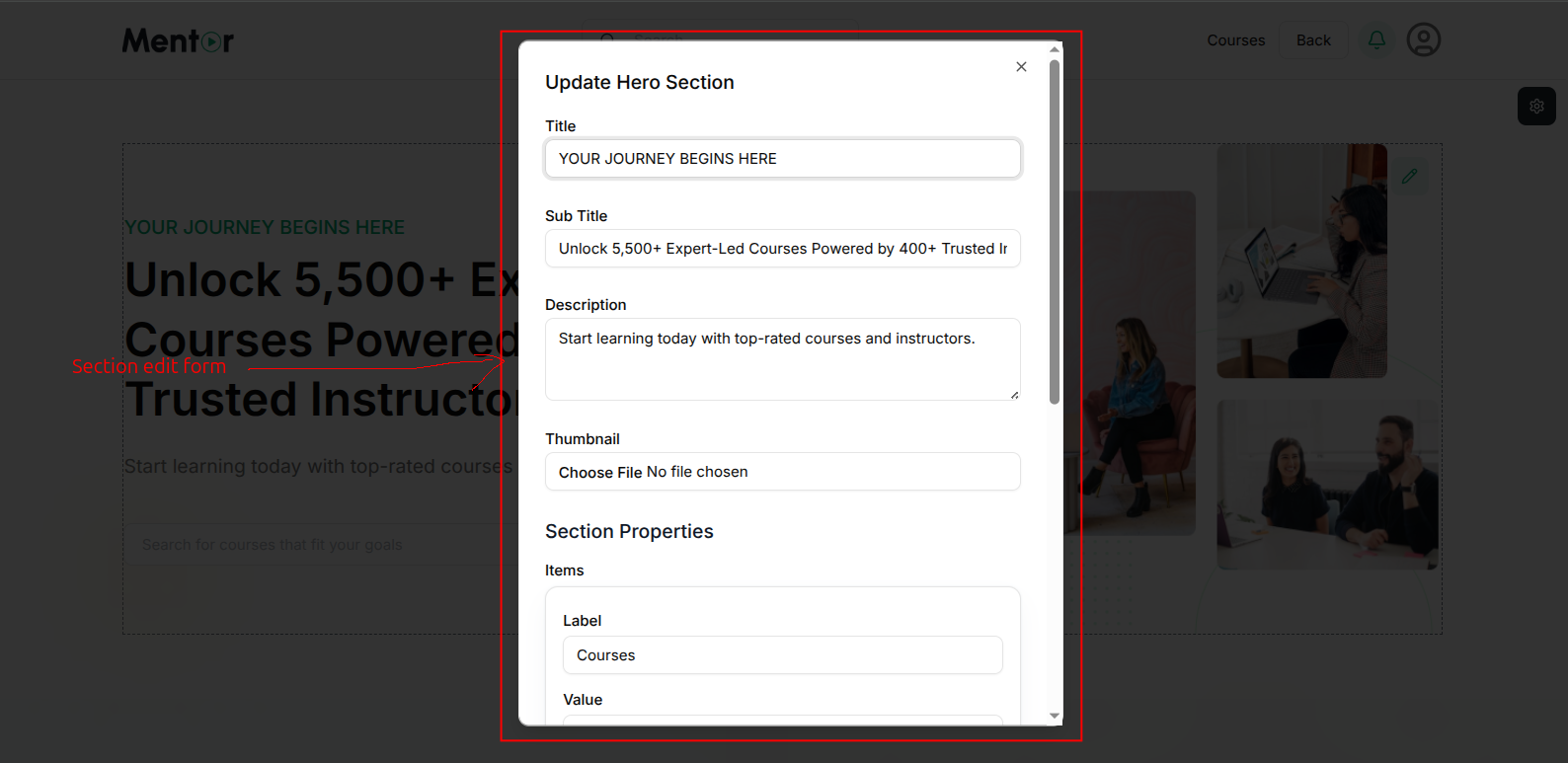 Section Edit Form